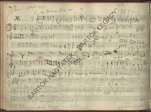 Bartók’s field book no. M.VI (in the upper stave the source melody of Fifteen Hungarian Peasant Songs no. 3). Source: BH: I/111, Gábor Vásárhelyi’s collection